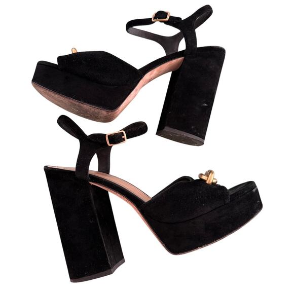 Coach Nicolette Sandal Gold Chain Black Suede 4.75"Block Heel 1.25"Platform-9.5 - Picture 5 of 8